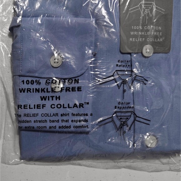 New Blue Claiborne Dress Shirt 16 Large 32/33 Cotton Wrinkle Free NWT Relief - Picture 3 of 7